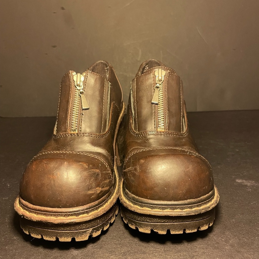 Brown zip up chunky platforms